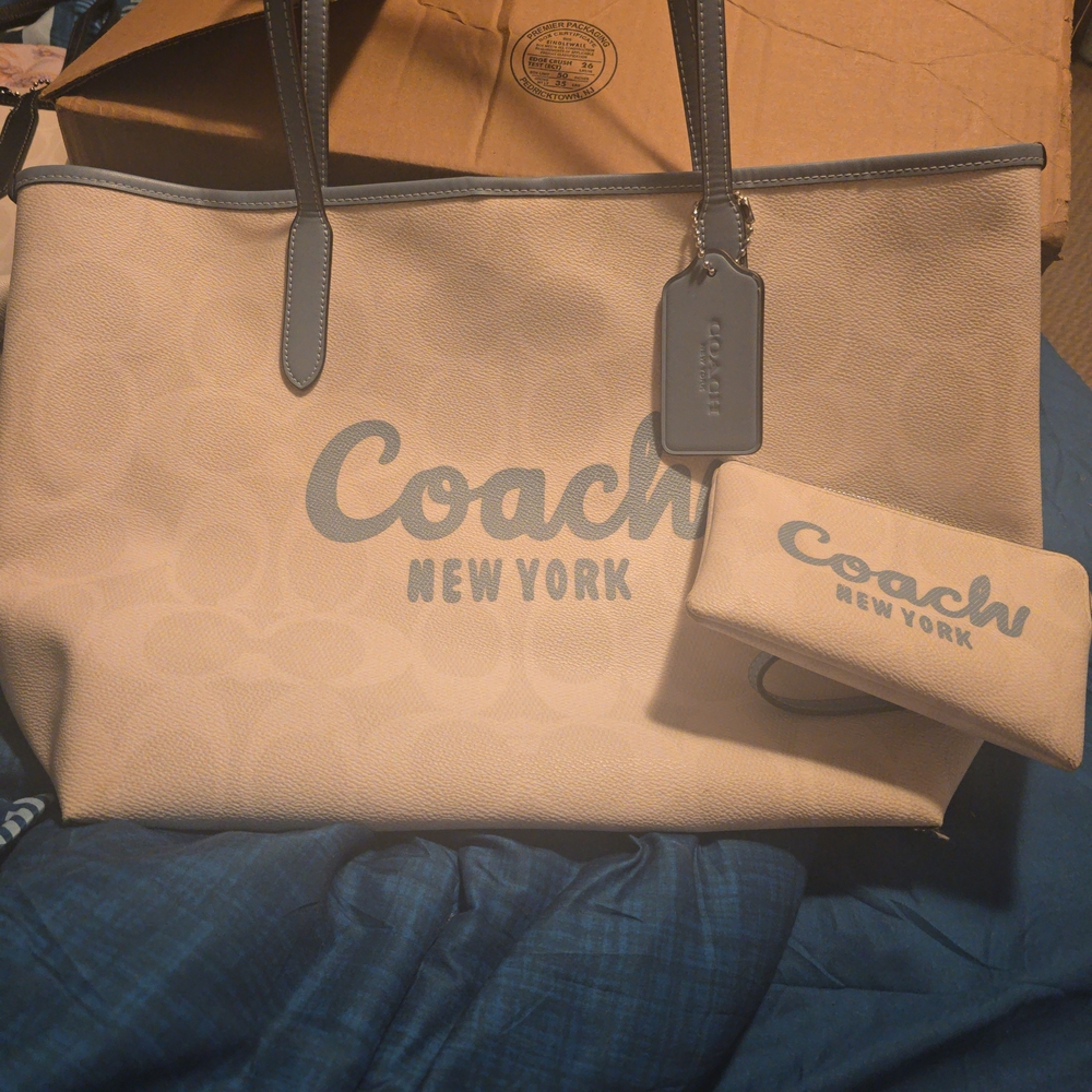 Coach Beige and Gray Tote Bag